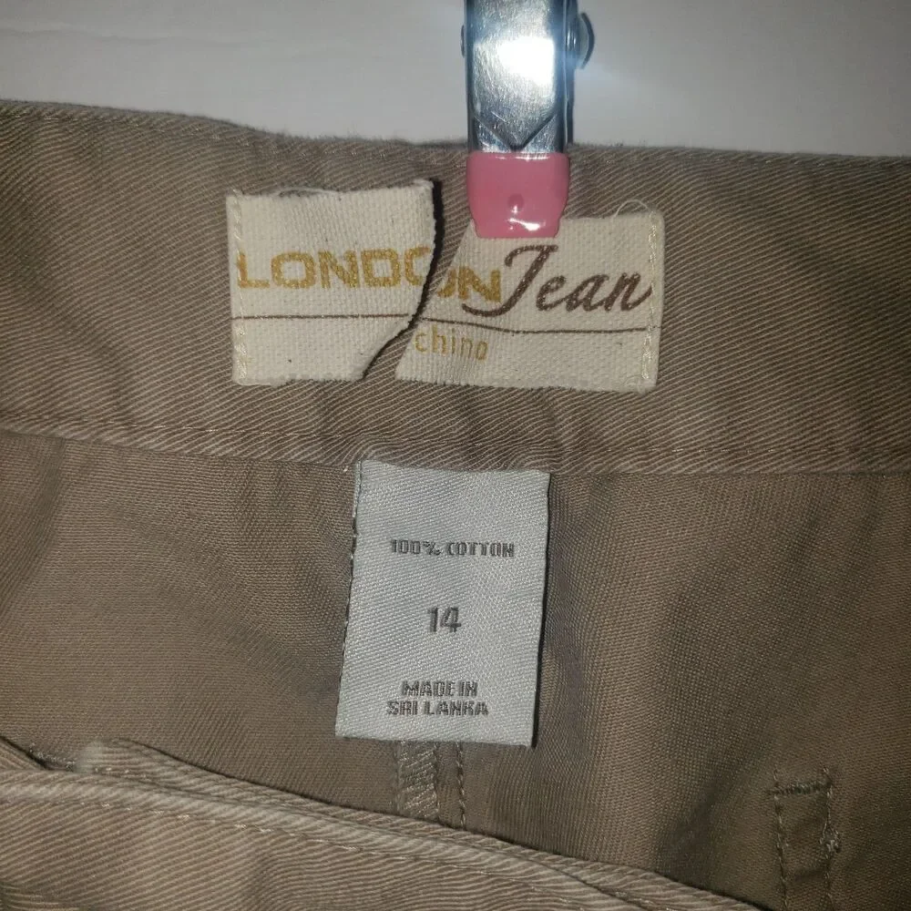 Vintage 90's LONDON JEAN Tan Khaki Cargo Safari Shorts Womens Size 14